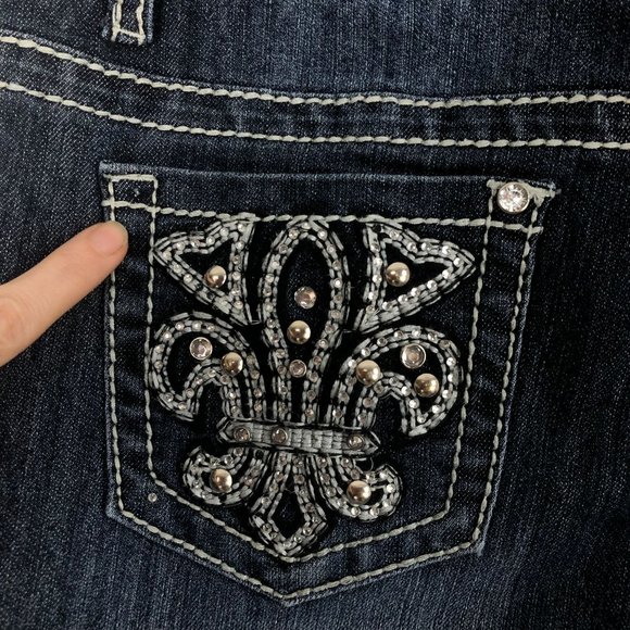 Earl Jean Women's Size 8 Dark Wash Blue Denim Embellished Skinny Jeans - Picture 5 of 11